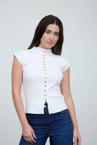 Audrey Button Knit Mock Neck Top