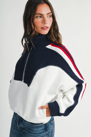 Varsity Stripe Half Zip Pullover Sweater