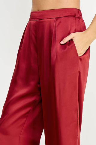 Front Pleat Wide Leg Satin Pants