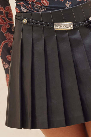 Faux Leather Pleated Mini Skirt