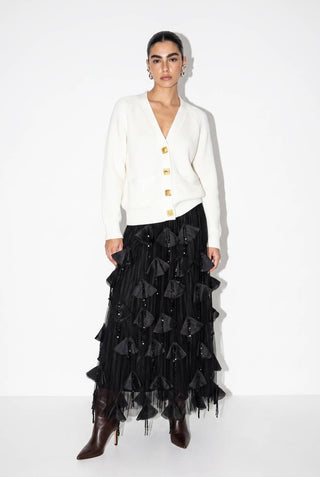 Sculptural Hardware Ribbed Knit Cardigan