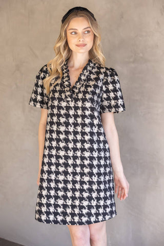 Monaco Houndstooth Velvet Shift Dress