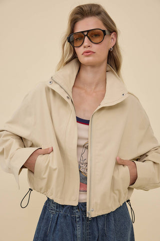Leighton Stand Collar Drawstring Cotton Jacket