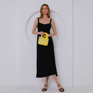 Selena Yellow Beaded Top Handle Bag
