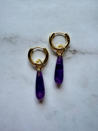 Amara Gemstone Drop Huggie Hoop Earrings