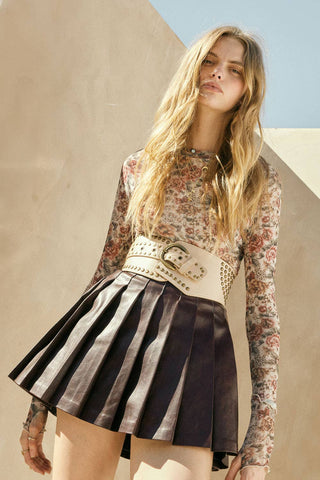 Faux Leather Pleated Mini Skirt