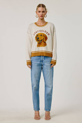 Stay Golden Dog Motif Sweater