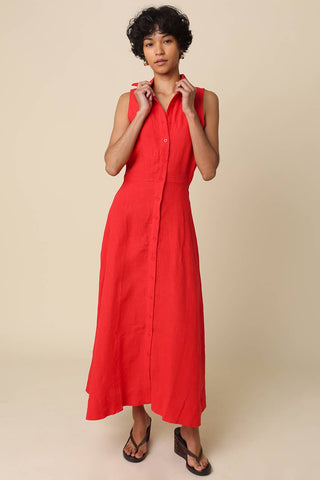Aimme Button-Front Linen Maxi Dress – linen fabric detail – Into The Palms boutique