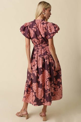 Lilah Bubble Sleeve Floral Midi Dress