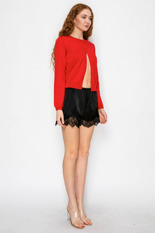 Satin Lace Trim Lounge Shorts