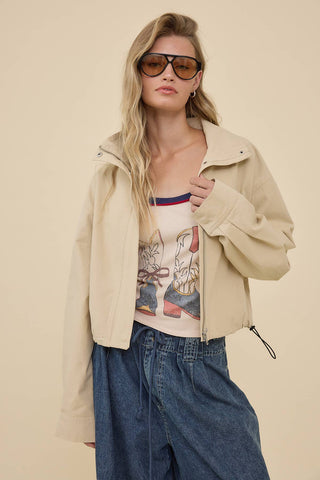 Leighton Stand Collar Drawstring Cotton Jacket
