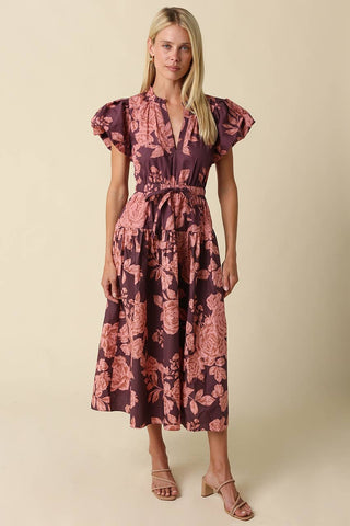 Lilah Bubble Sleeve Floral Midi Dress