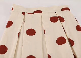 Vintage Polka Dot Cotton High Waist Midi Skirt