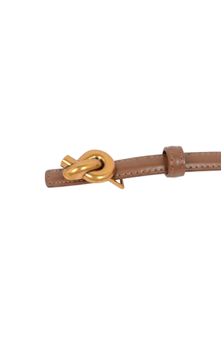 Slim Leather Belt with Knot Buckle and Polished Gold Detail