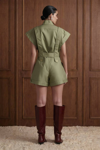 Structured Utilitarian Belted Romper