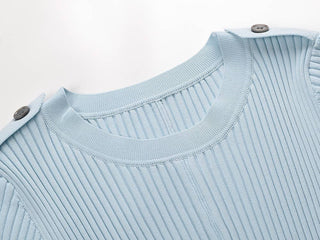 Ribbed Knit Belted Midi Dress Short Sleeve