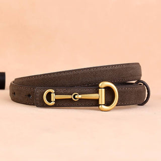 Suede Leather Horseshoebit Buckle Thin Belt For Women