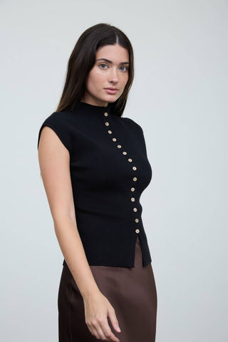 Audrey Button Knit Mock Neck Top