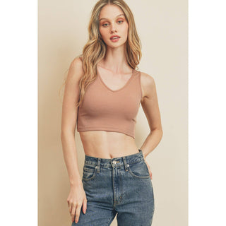 Ribbed Knit Cropped Tank Top – model view – Into The Palms boutique