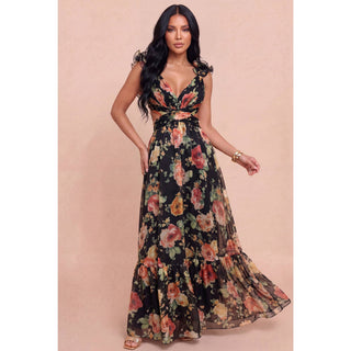 Sienna Floral Lace-Up Maxi Dress