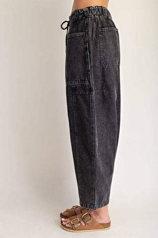 Washed Black Barrel Jeans
