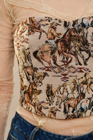 Horse Jacquard Lace-Up Corset Top
