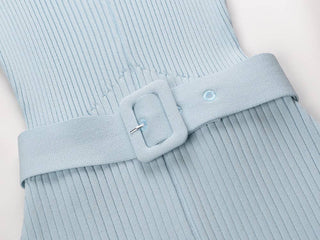 Ribbed Knit Belted Midi Dress Short Sleeve