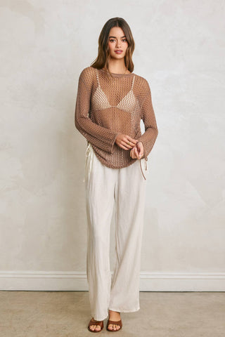Sami Ruched Side Long Sleeve Open Knitted Top
