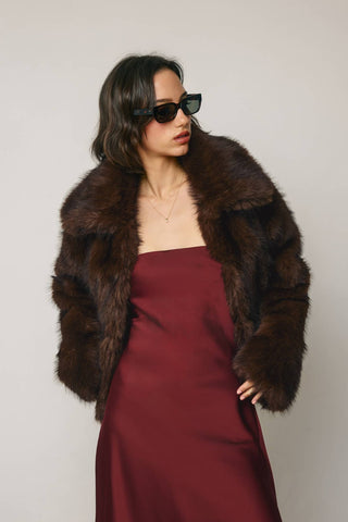 Wide Lapel Faux Fur Jacket