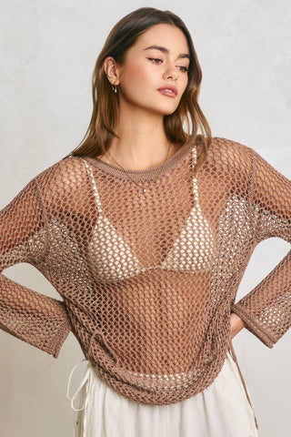Sami Ruched Side Long Sleeve Open Knitted Top