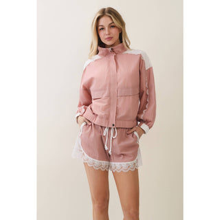 Colette Lace Detail Windbreaker Set in Kelly Green