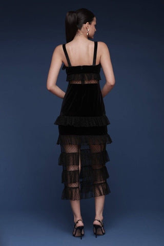 Velvet & Tulle Tiered Midi Dress