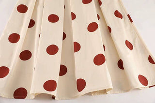 Vintage Polka Dot Cotton High Waist Midi Skirt