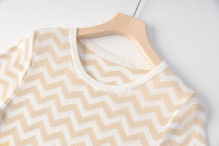 Gradient Wave Stripe Knit Midi Bodycon Dress Women