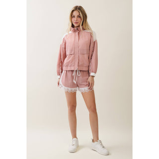 Colette Lace Detail Windbreaker Set in Kelly Green