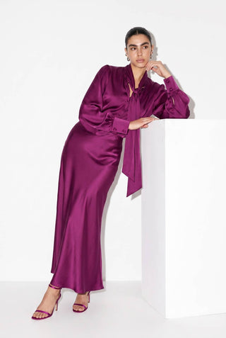 Satin Bow-Tie Blouse and Maxi Skirt Set – Into The Palms women's boutique