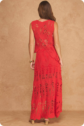 Solara Sands Asymmetric Scalloped Crochet Top And Skirt Set
