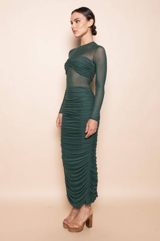 Stolen Moments Mesh Ruched Maxi Dress