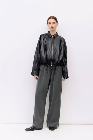 The Lizette Jacket | Pleather Drawstring Bomber Jacket