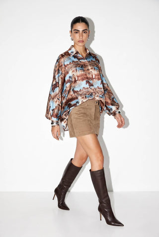 Equestrian Print Satin Oversized Blouse