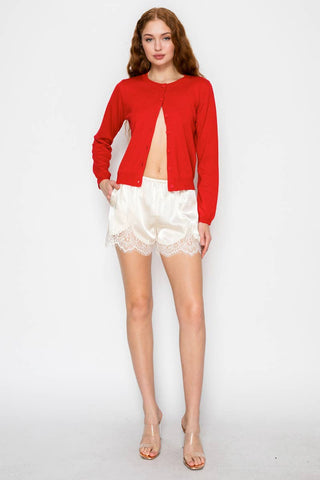 Satin Lace Trim Lounge Shorts