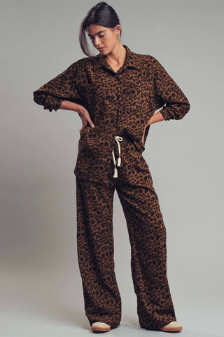 Midnight Night Safari Leopard Print Set–Oversized Button-Up Shirt & Relaxed Pants