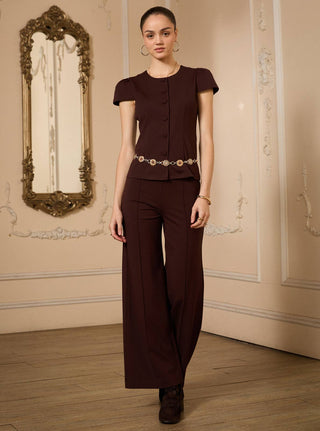 Fifth Avenue Ponte High Rise Pintuck Wide Leg Pants
