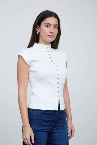 Audrey Button Knit Mock Neck Top
