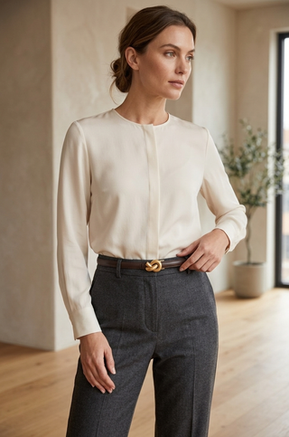 Slim Leather Belt with Knot Buckle and Polished Gold Detail