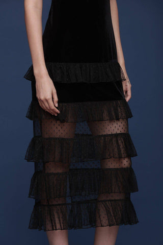 Velvet & Tulle Tiered Midi Dress