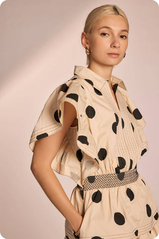 Top Stitch Statement Sleeve Polka Dot Mini Dress