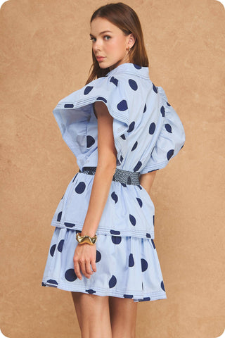Top Stitch Statement Sleeve Polka Dot Mini Dress