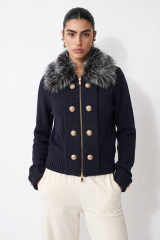 Lucienne Faux Fur Collar Sweater Jacket