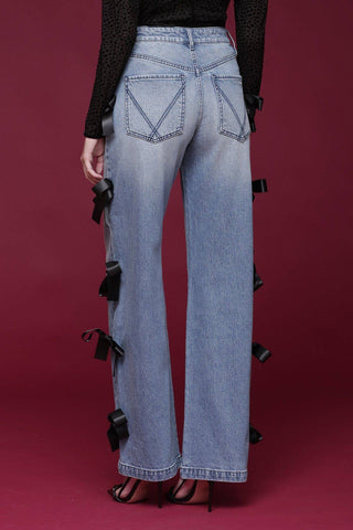 Bow Trim Wide Leg Jeans
